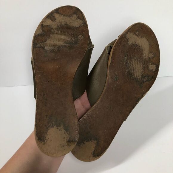 Garnet Hill Luis Basket Weave Leather Sandals Sip On Olive Green Size 36 / 6 - Picture 7 of 9